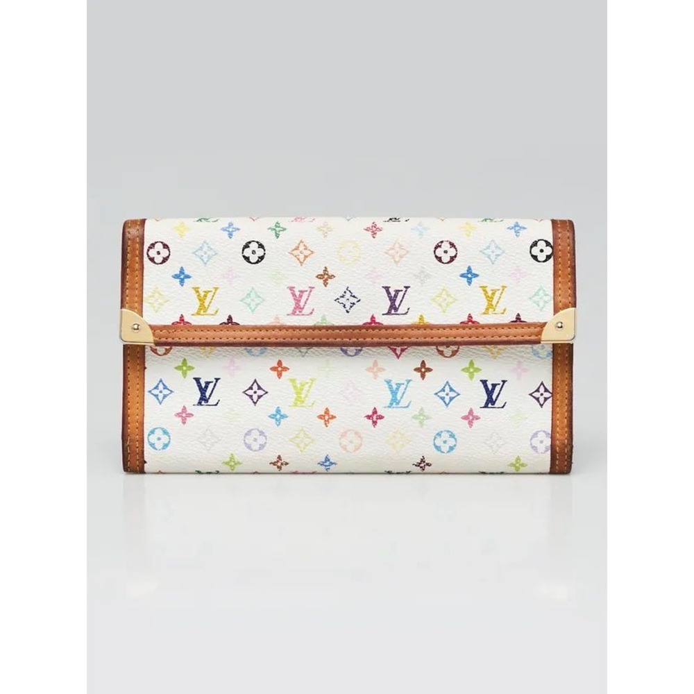 LOUIS VUITTON White Monogram Multicolore Tresor International Wallet Murakami